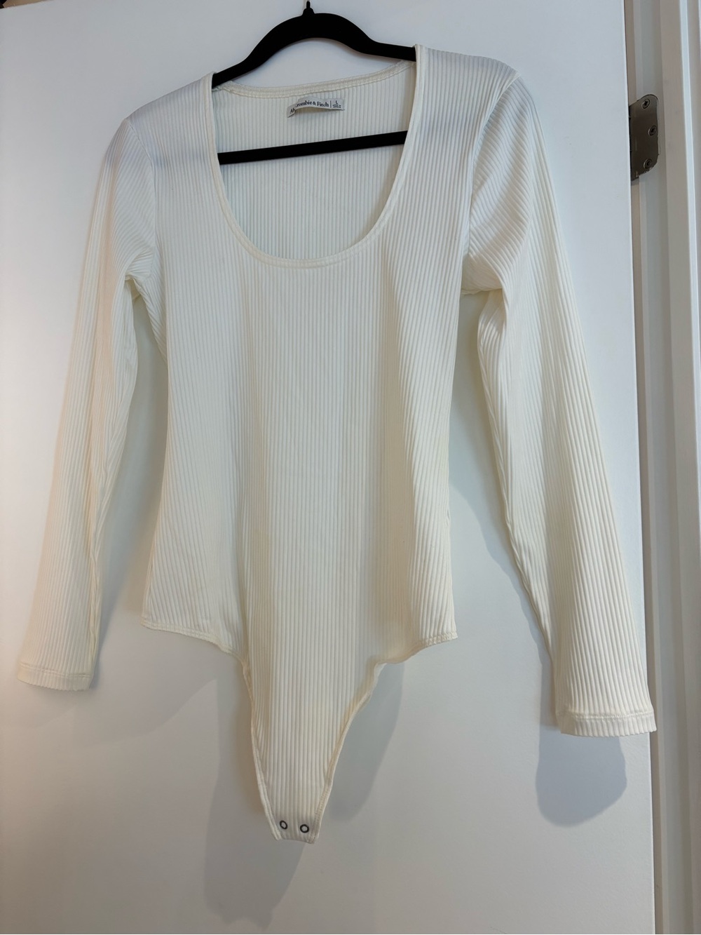Abercrombie & Fitch Cream Ribbed Scoop Neck Long Sleeve Bodysuit